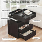 Bedside Table with LED Charging Station and Hidden