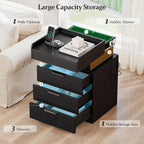 Bedside Table with LED Charging Station and Hidden
