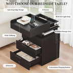 Bedside Table with LED Charging Station and Hidden
