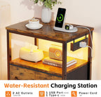 Bedside Table with LED Light and Charging Station