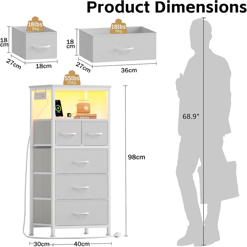 Bedside Table with LED Light and Charging Station