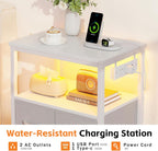 Bedside Table with LED Light and Charging Station