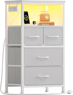 Bedside Table with LED Light and Charging Station