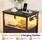 Bedside Table with LED Light and Charging Station