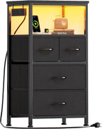 Bedside Table with LED Light and Charging Station