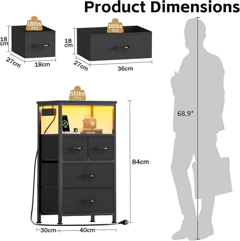 Bedside Table with LED Light and Charging Station