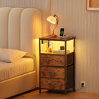 Bedside Table with LED Light and Charging Station