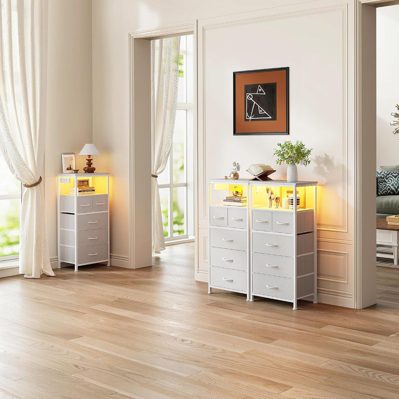 Bedside Table with LED Light and Charging Station