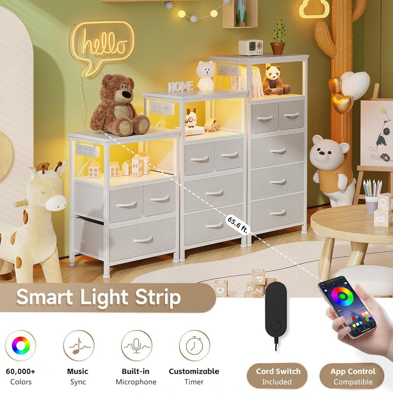 Bedside Table with LED Light and Charging Station