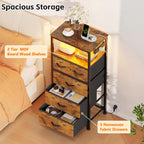 Bedside Table with LED Light and Charging Station