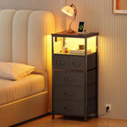 Bedside Table with LED Light and Charging Station