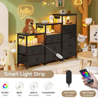 Bedside Table with LED Light and Charging Station