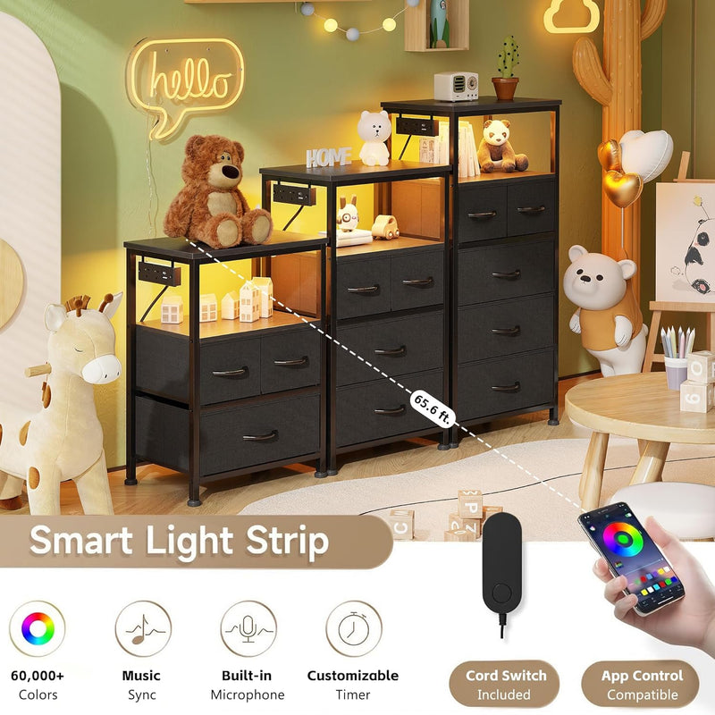 Bedside Table with LED Light and Charging Station