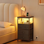 Bedside Table with LED Light and Charging Station