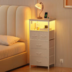 Bedside Table with LED Light and Charging Station
