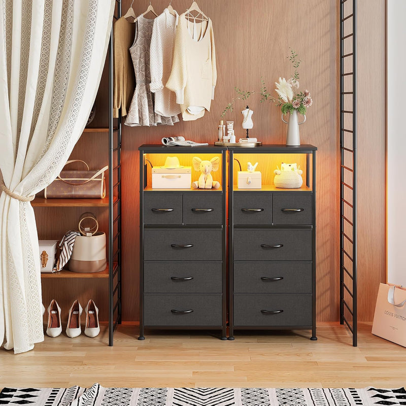 Bedside Table with LED Light and Charging Station