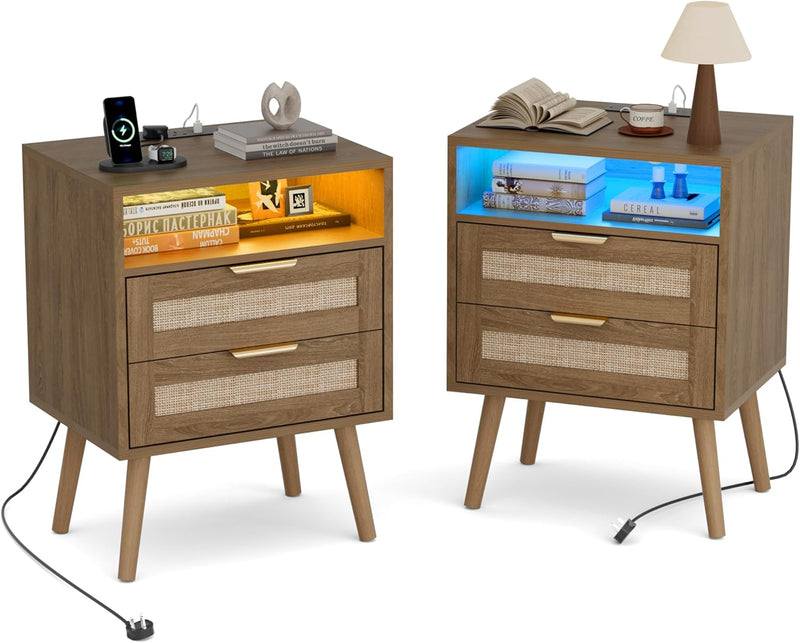 Bedside Tables Adjustable Lighting Nightstand with LED Lights (Set of 2)