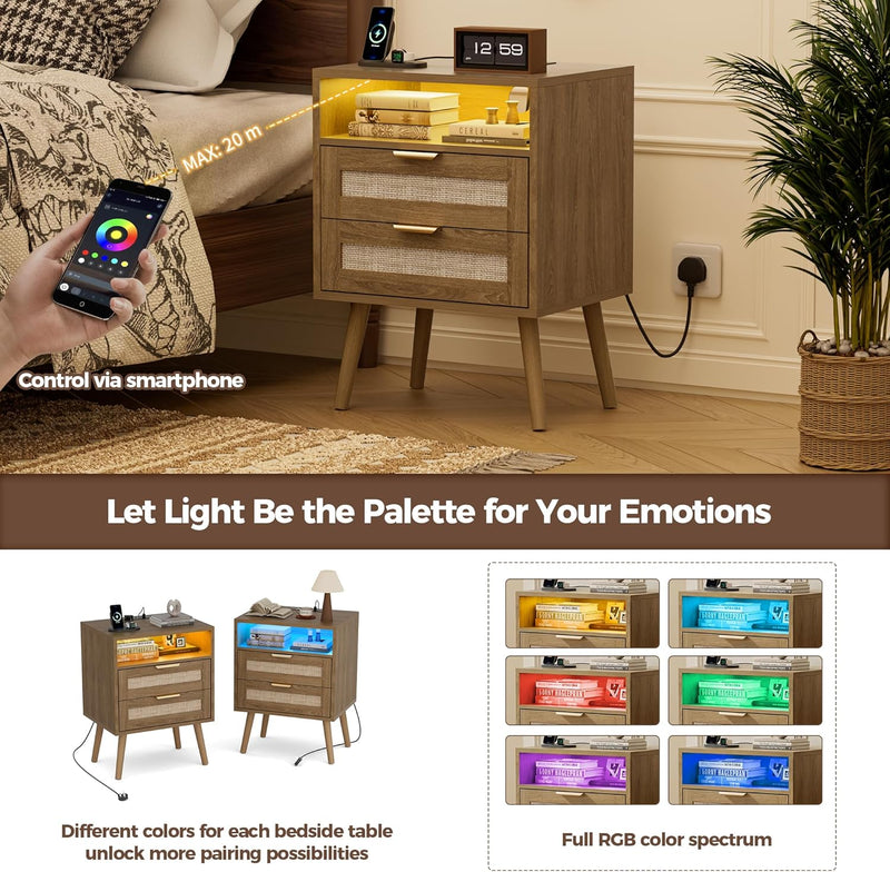 Bedside Tables Adjustable Lighting Nightstand with LED Lights (Set of 2)