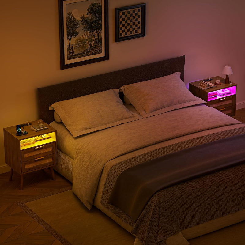 Bedside Tables Adjustable Lighting Nightstand with LED Lights (Set of 2)