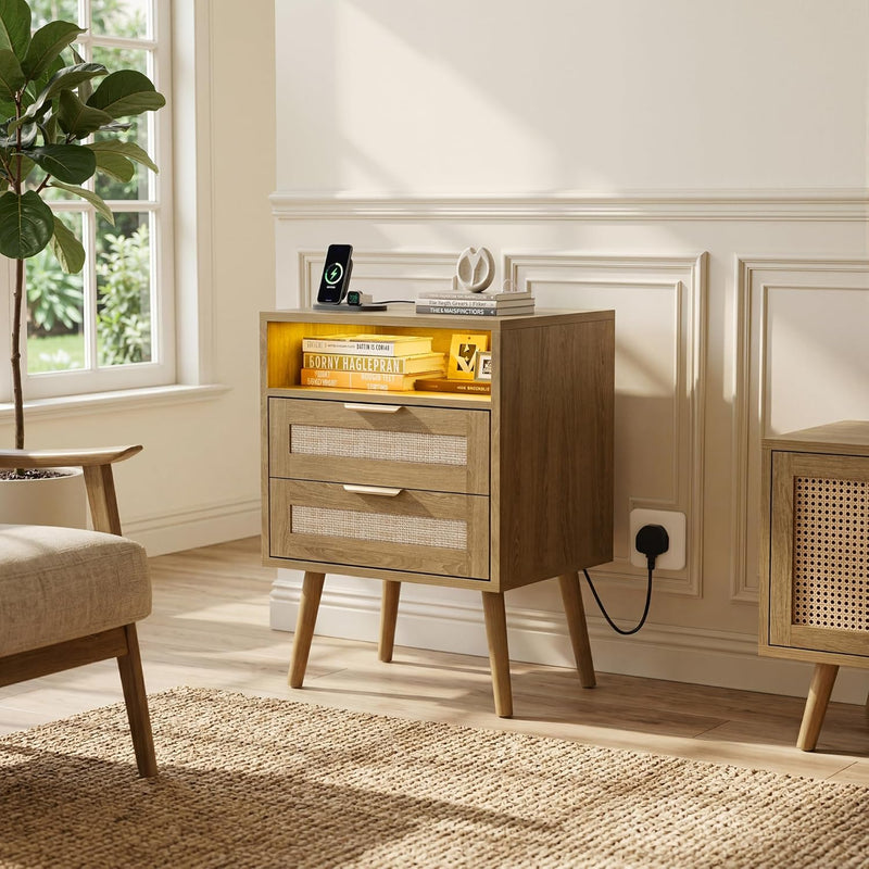 Bedside Tables Adjustable Lighting Nightstand with LED Lights (Set of 2)