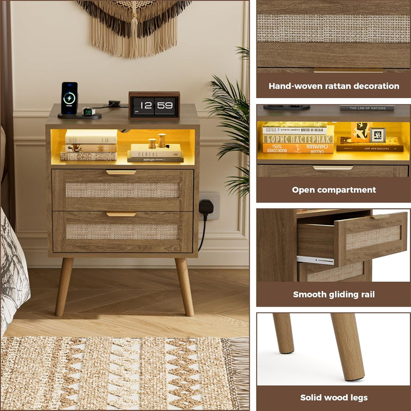 Bedside Tables Adjustable Lighting Nightstand with LED Lights (Set of 2)