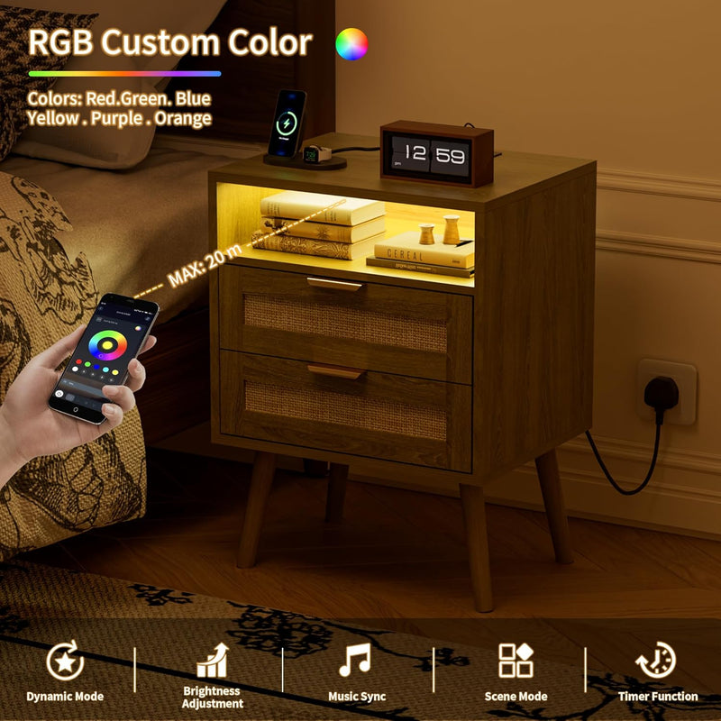 Bedside Tables Adjustable Lighting Nightstand with LED Lights (Set of 2)