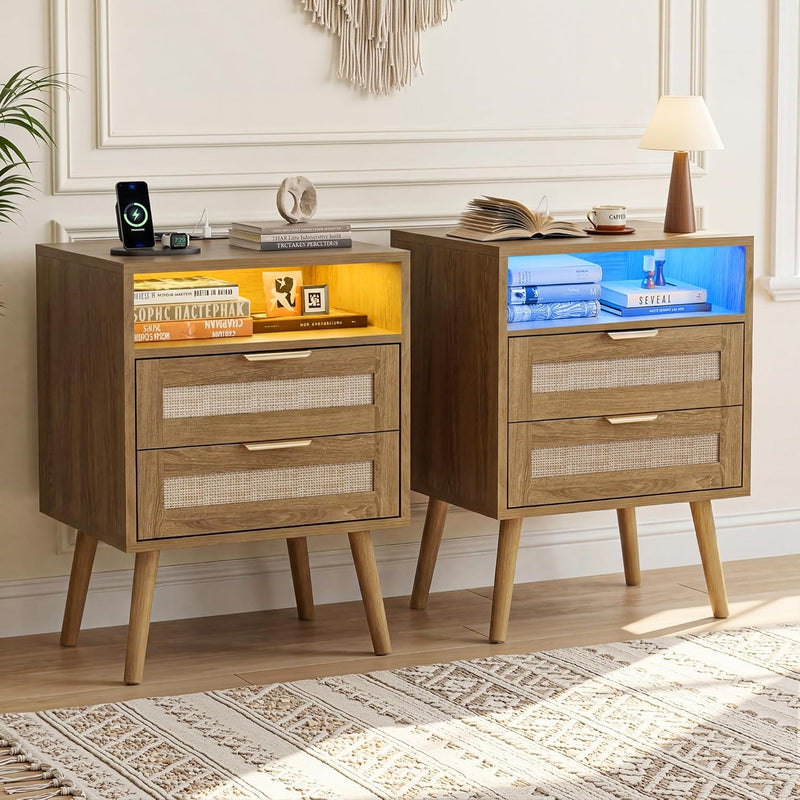 Bedside Tables Adjustable Lighting Nightstand with LED Lights (Set of 2)