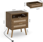 Bedside Tables Natural Rattan and Solid Wood Legs (Set of 2)