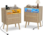 Bedside Tables Natural Rattan and Solid Wood Legs (Set of 2)