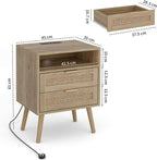 Bedside Tables Natural Rattan and Solid Wood Legs (Set of 2)
