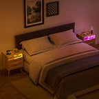 Bedside Tables Natural Rattan and Solid Wood Legs (Set of 2)