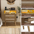 Bedside Tables Natural Rattan and Solid Wood Legs (Set of 2)