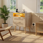 Bedside Tables Natural Rattan and Solid Wood Legs (Set of 2)