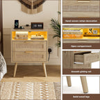 Bedside Tables Natural Rattan and Solid Wood Legs (Set of 2)