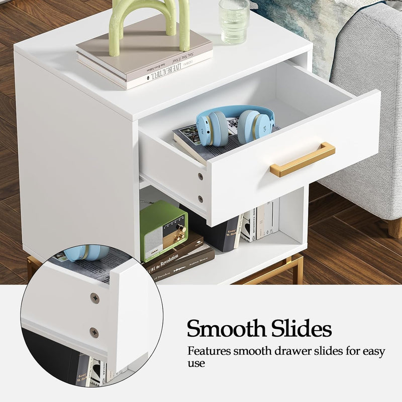 Bedside Tables Cabinet with Drawer Open Shelf Modern (Set of 2)