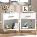 Bedside Tables Cabinet with Drawer Open Shelf Modern (Set of 2)