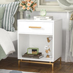 Bedside Tables Cabinet with Drawer Open Shelf Modern (Set of 2)