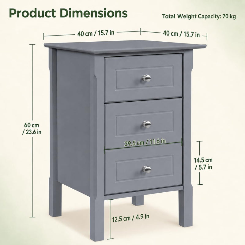 Bedside Tables Nightstands with 3 Drawers (Set of 2)