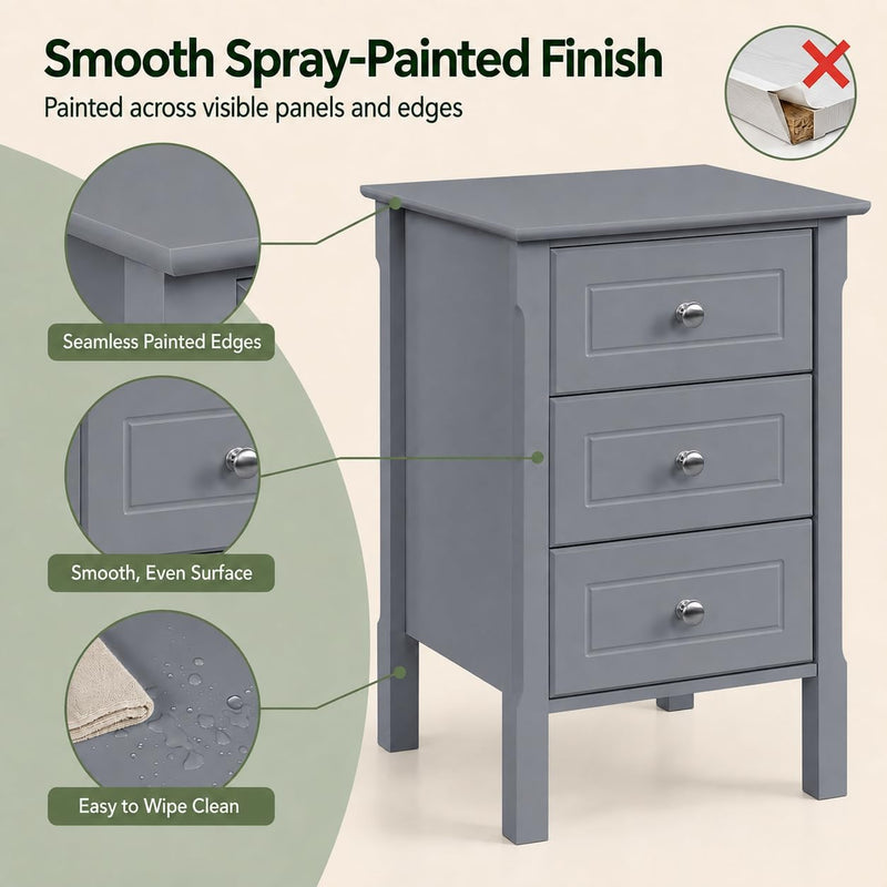 Bedside Tables Nightstands with 3 Drawers (Set of 2)