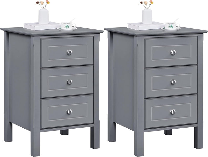 Bedside Tables Nightstands with 3 Drawers (Set of 2)