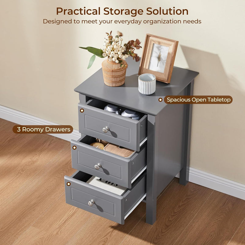 Bedside Tables Nightstands with 3 Drawers (Set of 2)