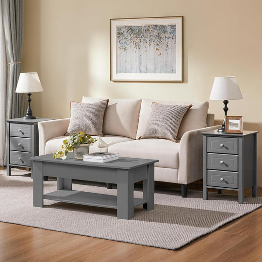 Bedside Tables Nightstands with 3 Drawers (Set of 2)
