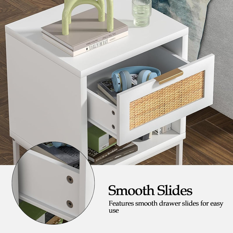Bedside Tables Rattan Bed Side Table for Bedroom (Set of 2)