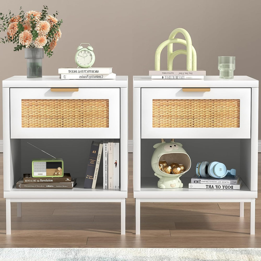 Bedside Tables Rattan Bed Side Table for Bedroom (Set of 2)