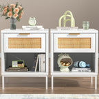 Bedside Tables Rattan Bed Side Table for Bedroom (Set of 2)