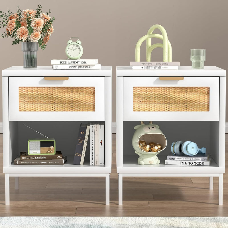 Bedside Tables Rattan Bed Side Table for Bedroom (Set of 2)