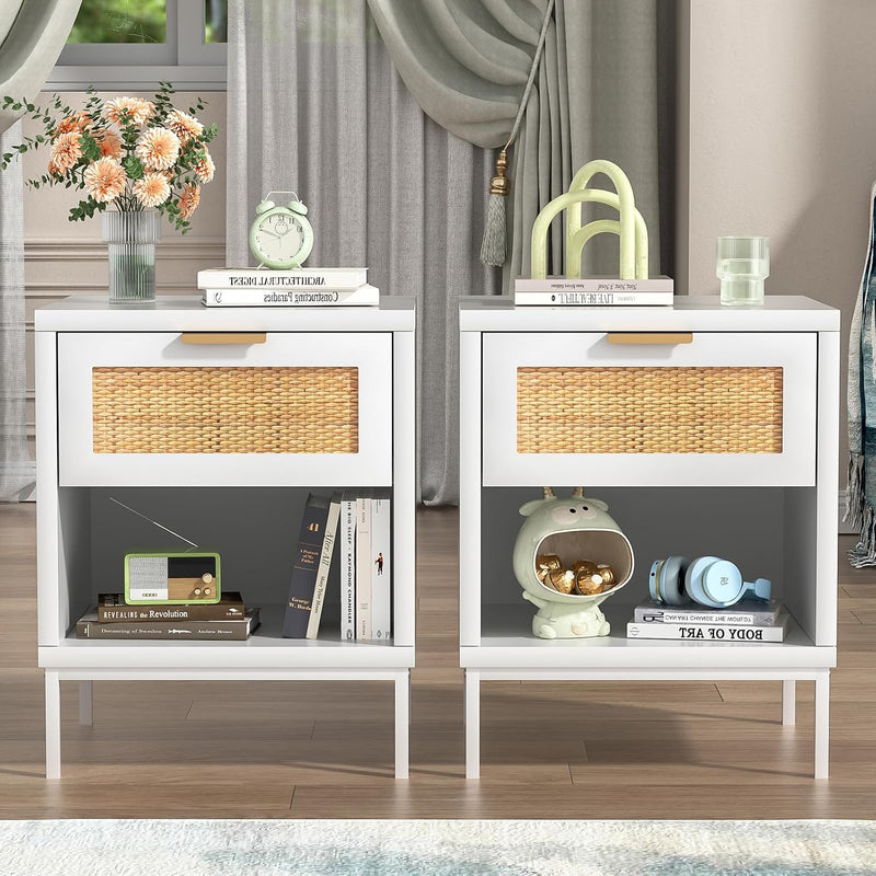 Bedside Tables Rattan Bed Side Table for Bedroom (Set of 2)