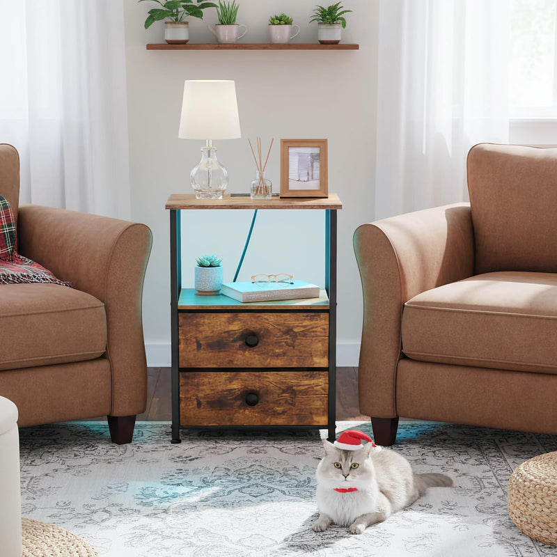 Bedside Tables Side Table with Charging Station Bed (Set of 2)