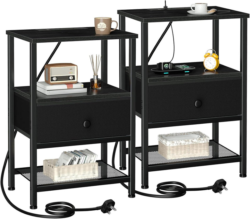 Bedside Tables Side Table with Charging Station Bed (Set of 2)