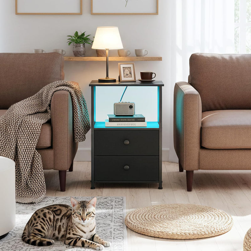 Bedside Tables Side Table with Charging Station Bed (Set of 2)